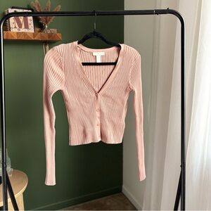 H&M Dusty Pink Ribbed Knit Top